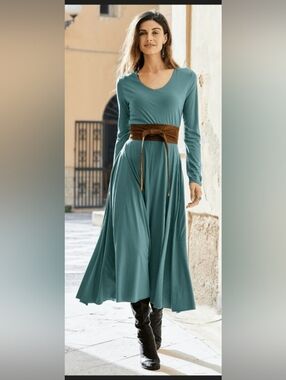 PERUVIAN CONNECTION Rowan Dress Long Sleeves M in Green